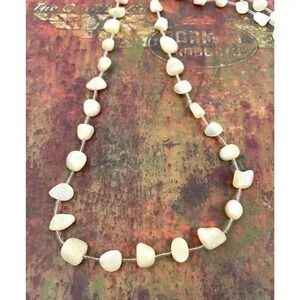VTG Mother of Pearl Chunky Nugget Shell Beige Natural Seed Bead Necklace 44"